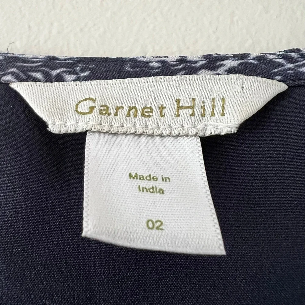 Garnet Hill Bohemian Pocket-Detail Dress Size 2 Navy Paisley Print‎ 3/4 Sleeve - Picture 2 of 9